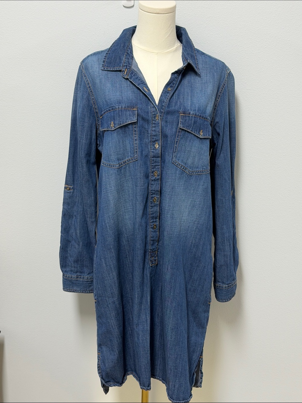 Route 66 Long Sleeve Denim Shirt Dress - Medium Blue